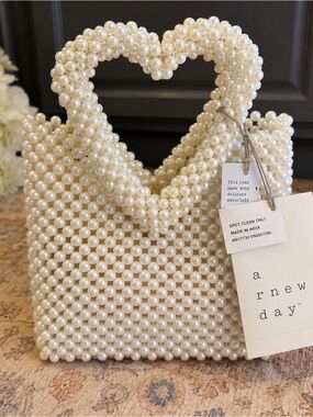 A New Day Faux Pearl Beaded Mini Tote Bag NWT